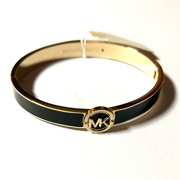 Authentic Michael Kors Logo Bracelet Black Gold-tone new with tags and box - Picture 2 of 5